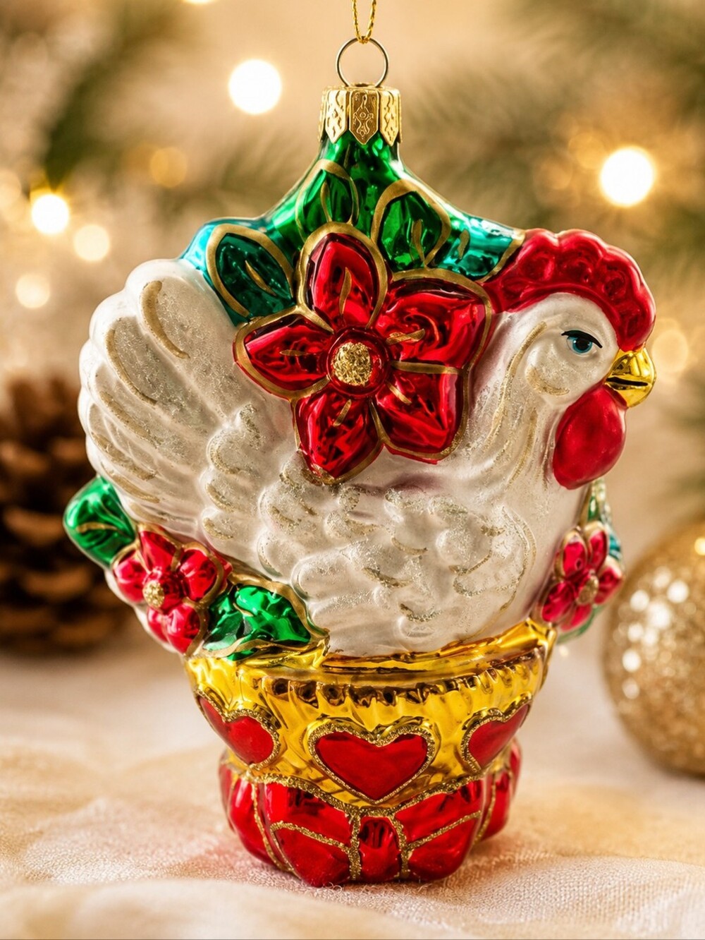 Kurt S. Adler Polonaise Collection Hand-Blown Glass Rooster Ornament Christmas D